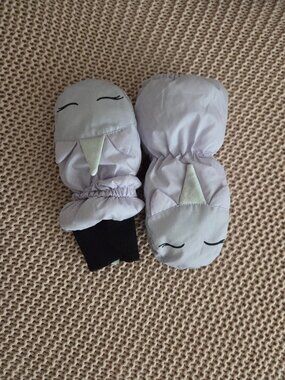 Kids lilac purple unicorn insulated ski mittens
